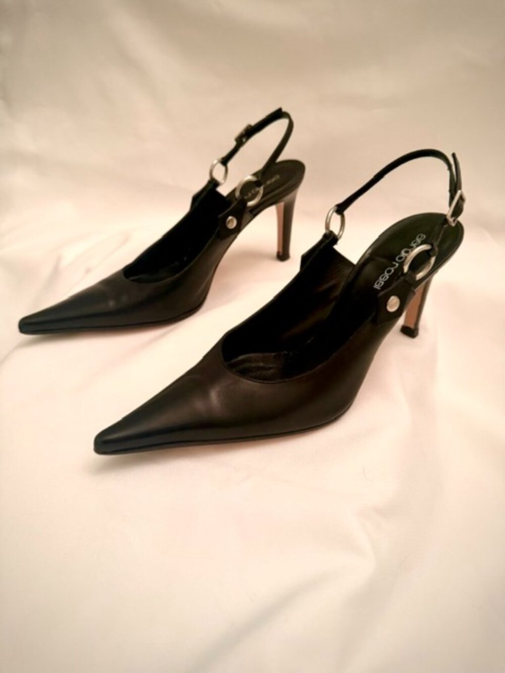 Sergio Rossi Black Leather Slingback Heels - Size 37 EU